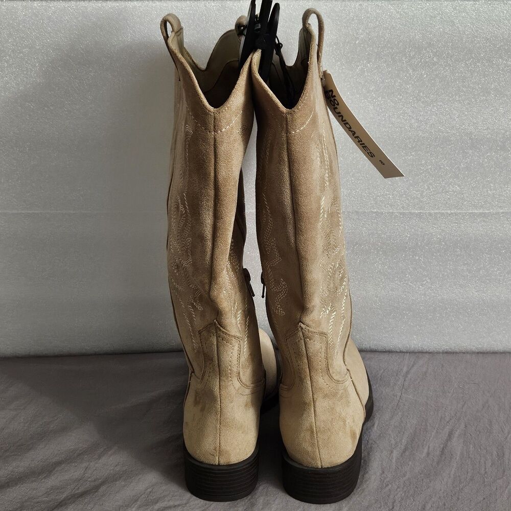 No Boundaries Women's Square Toe Western Boots Tall Tan Suede Size 8 Cowgirl NWT - Picture 2 of 10
